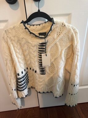 MioU Muse Cream Cable Knit Sweater with Black Accent Stitching